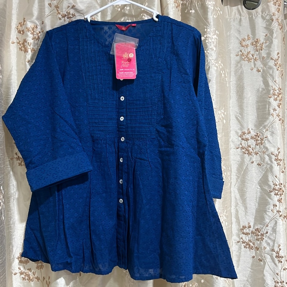 Blue Button-Up tunic top - Picture 2 of 3